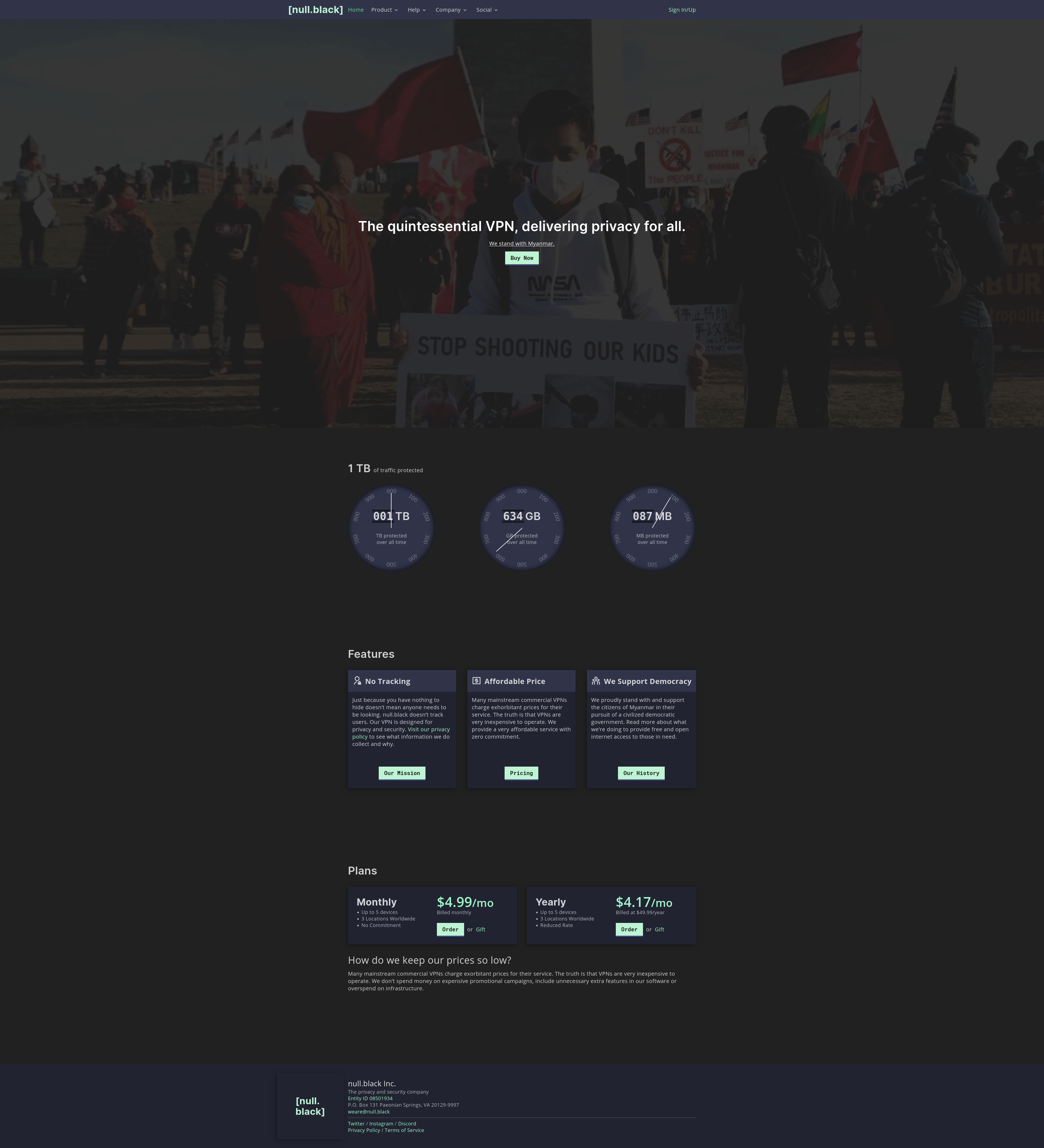 The redesigned null.black home page